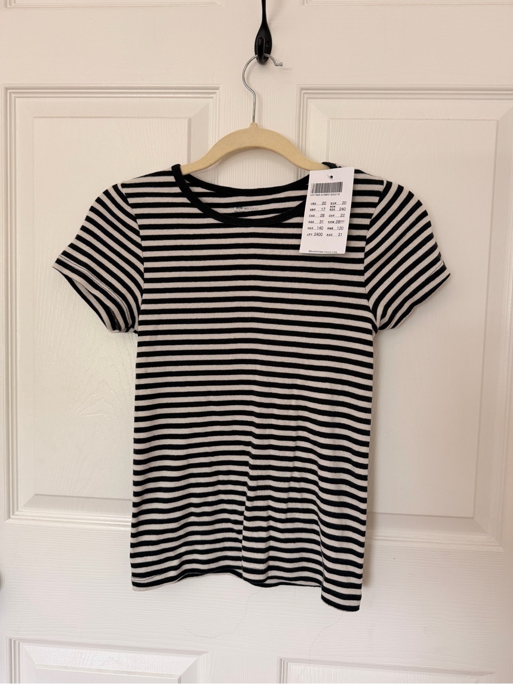 Brandy Melville Black & White Striped Short Sleeve Tee